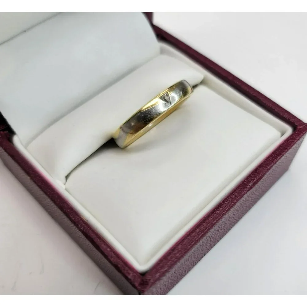 18k Yellow Gold and 950 White Platinum Wave Ring with Triangle Diamond CT3